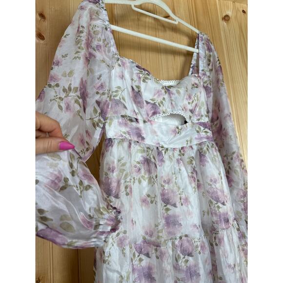 NWT Lulus Radiant Afternoon Ivory Floral Cutout Tiered Midi Dress Wedding Size S - Picture 5 of 8